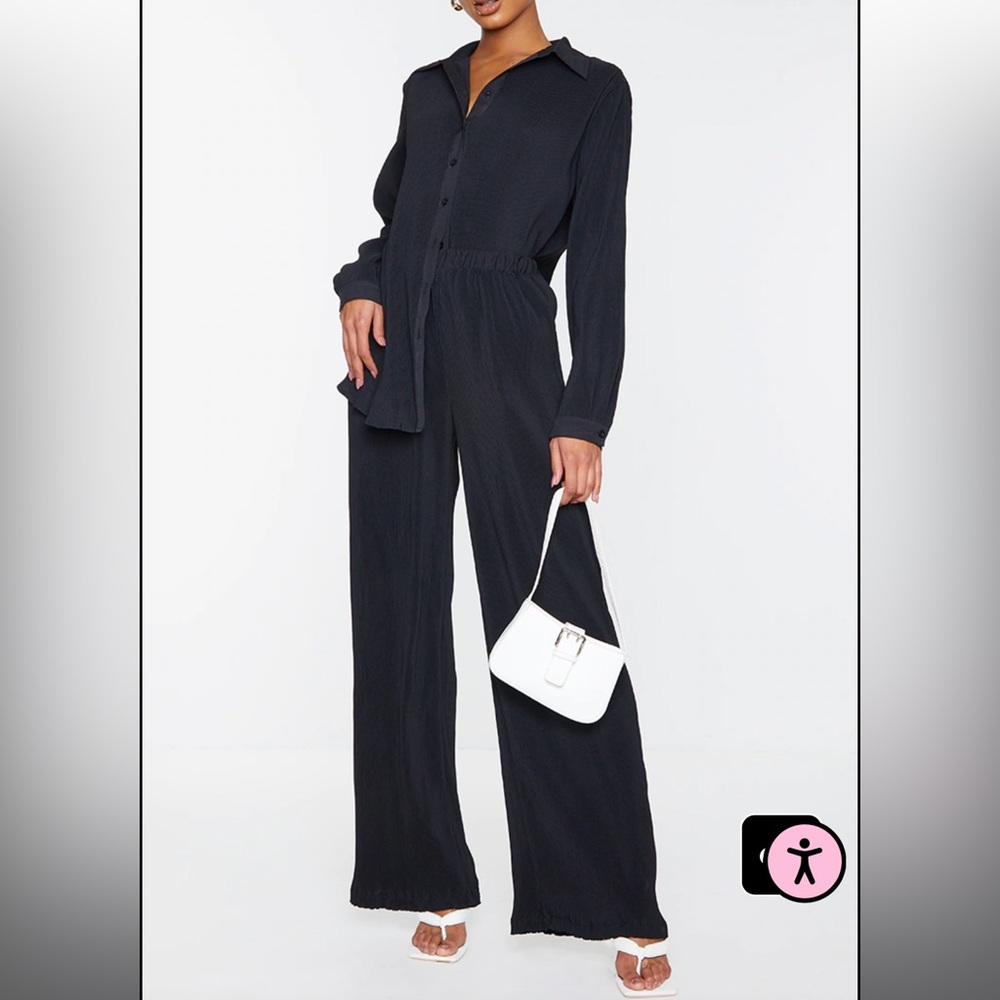 Pretty Little Thing Black Plisse Set Size 4